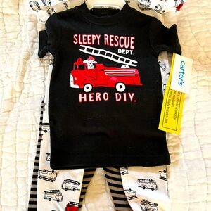 2 Carter’s pajamas. 12months NWT fire trucks